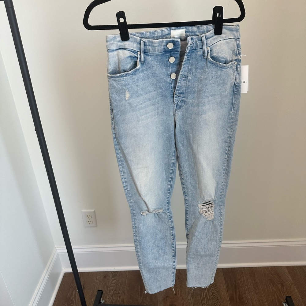 MOTHER Light Blue Distressed Ankle Jeans